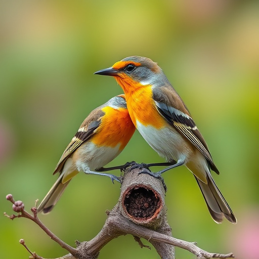 Garden birds sharing suet block holder