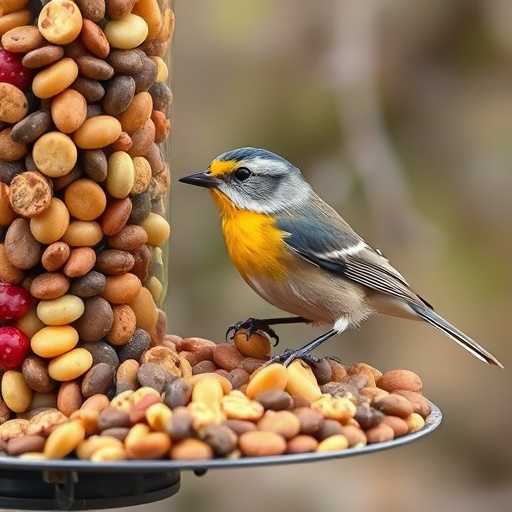 Garden feeder filled with mixed seeds
