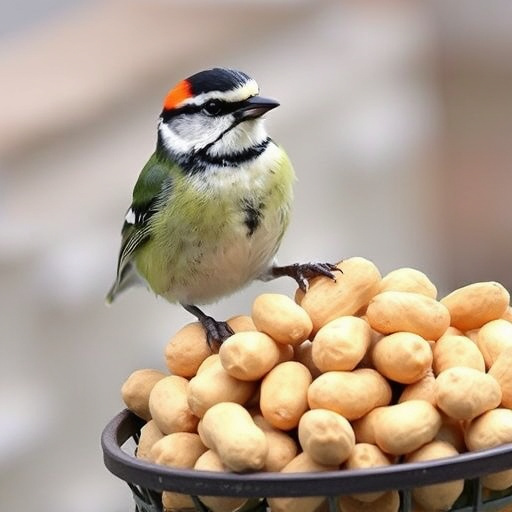 Garden feeder filled with peanuts