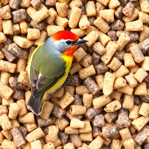 Garden scene with birds feeding suet