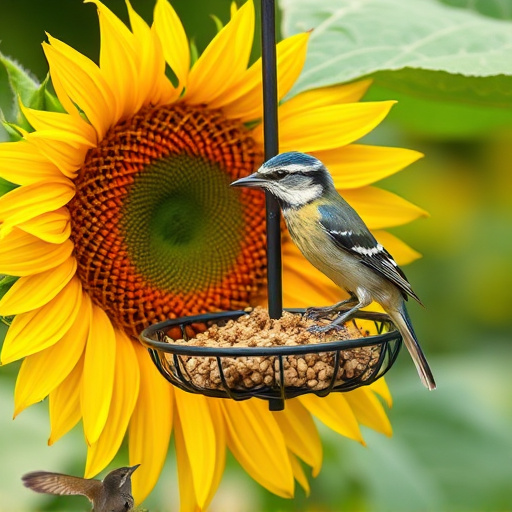 Goldfinch eating from hanging seed tube