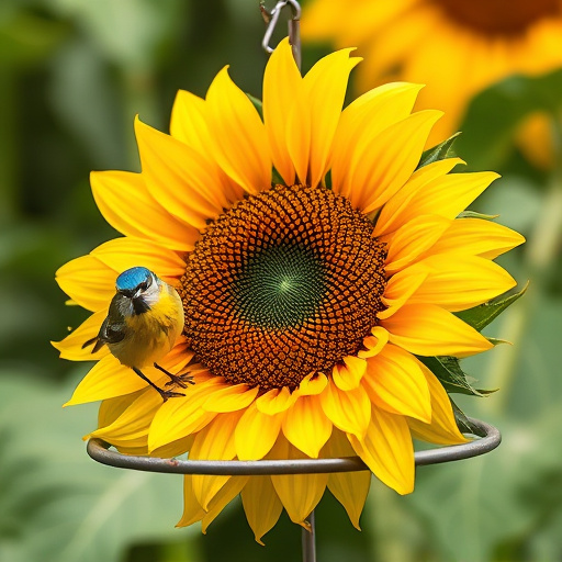 Goldfinch eating sunflower hearts from feeder