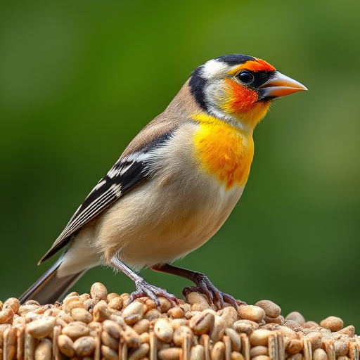 Goldfinch feeding on black sunflower seeds