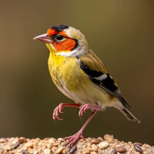 Goldfinch feeding on black sunflower seeds