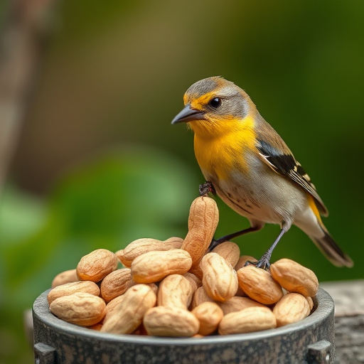 Great tit cracking open peanut shell