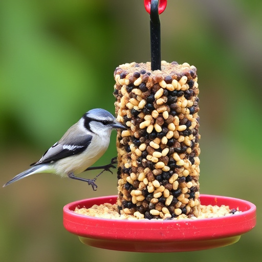 Green mesh feeder filled with suet balls