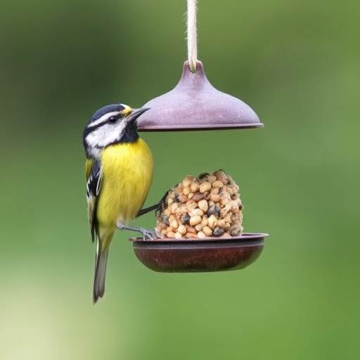 Green mesh feeder filled with suet balls