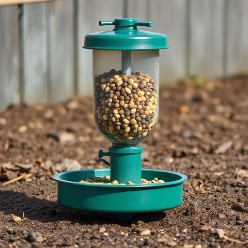 Ground-level feeder surrounded by grass