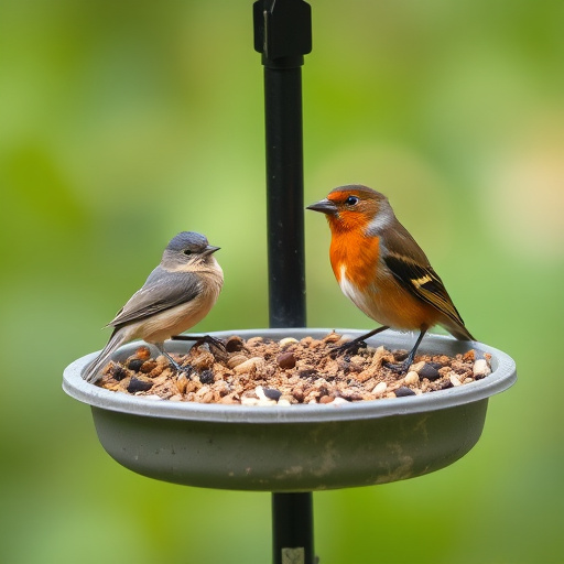 Ground-level feeder with wooden rain canopy
