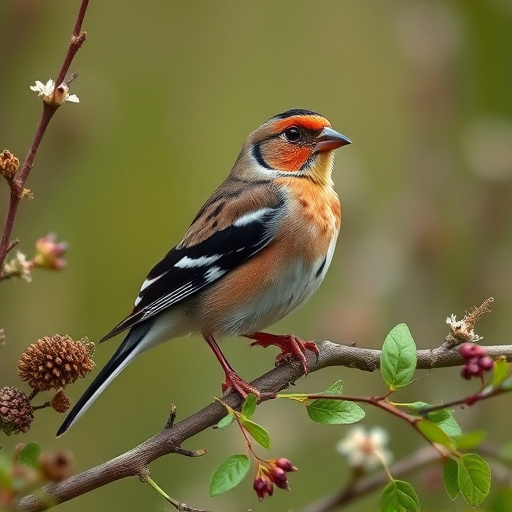 Group of finches feeding in garden