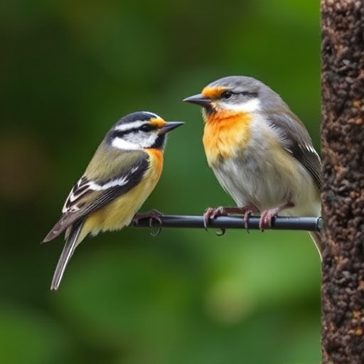 Group of finches feeding on nyjer seed