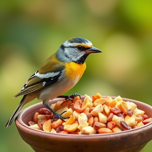 Group of finches feeding on nyjer seed