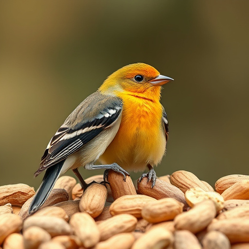 Hand holding fresh peanuts for birds