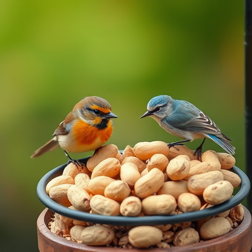 Hand holding fresh peanuts for birds