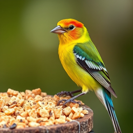 Hand placing suet pellets in feeder