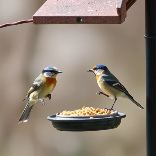 Hand placing suet pellets in feeder