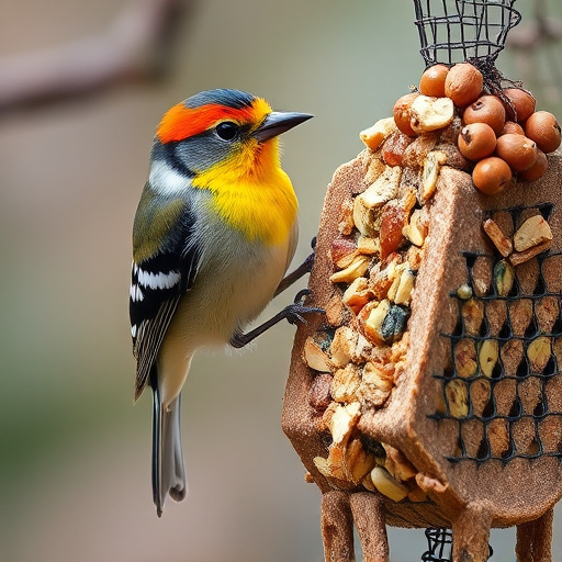 Hand placing suet pellets in feeder