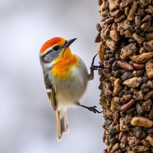 Hand placing suet pellets in feeder