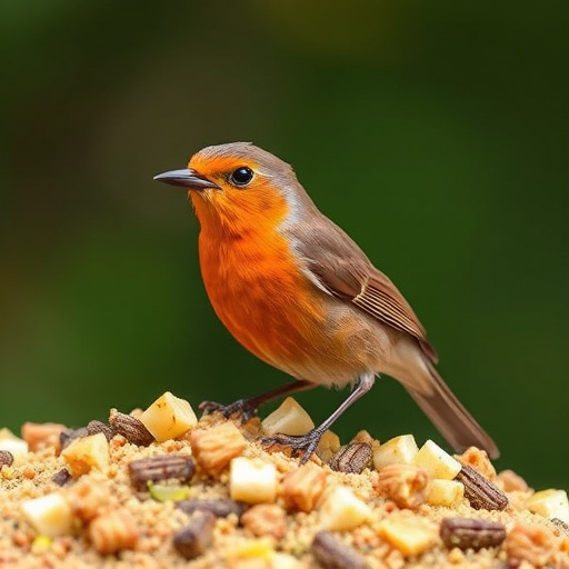 Hand sprinkling robin-friendly bird seeds