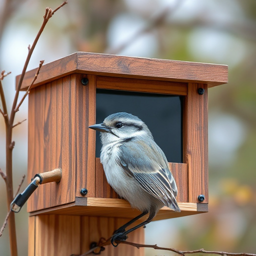 Handcrafted bird box with feeding hole