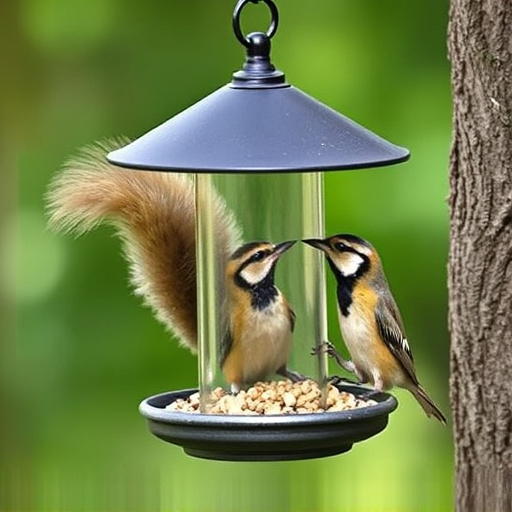 Hanging bird feeder with squirrel guard
