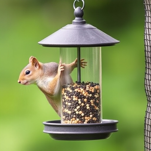 Hanging bird feeder with squirrel guard