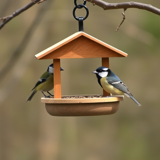 Hanging bird table in cottage garden