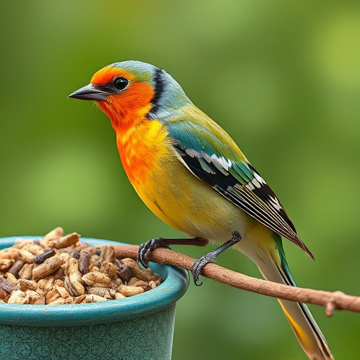Hanging peanut feeder visited by great tit