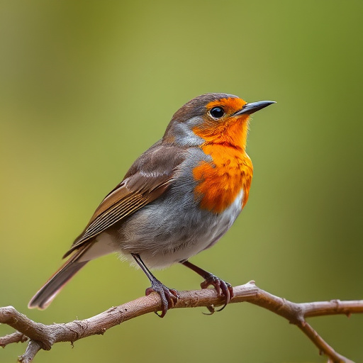 Juvenile robin with speckled chest feathers