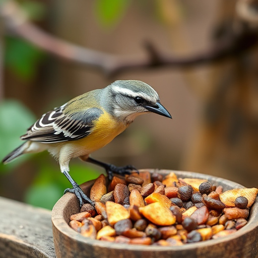 Leftover oats placed near bird perch