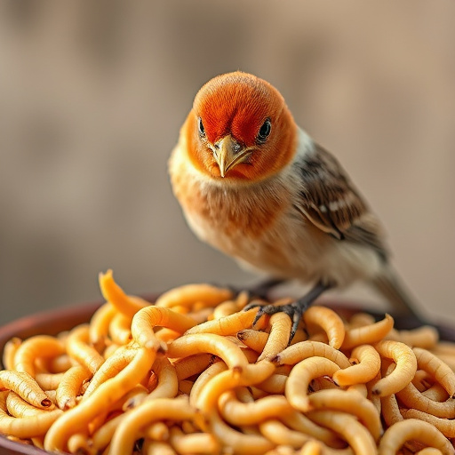 Mealworms scattered on mossy stone perch