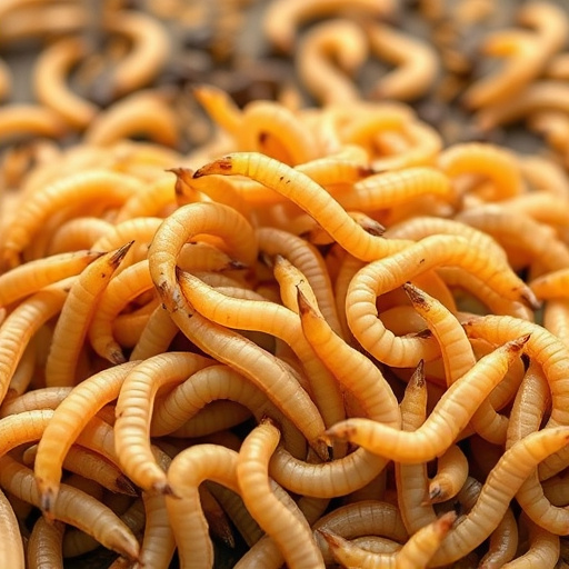 Mealworms scattered on mossy stone perch