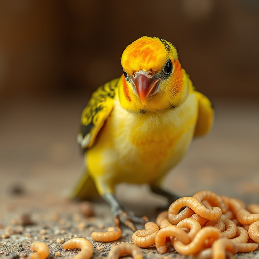 Mealworms served in low bird feeder