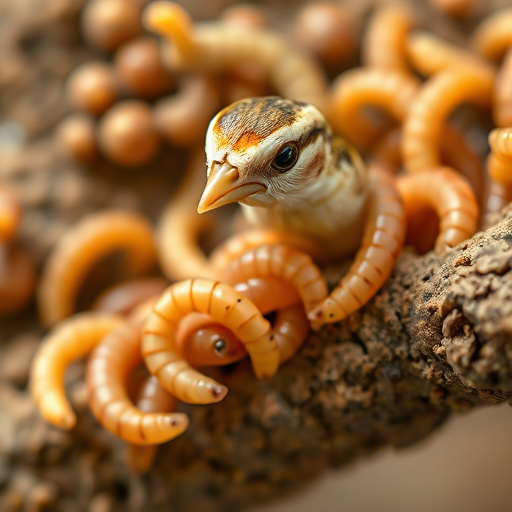 Mealworms served in low bird feeder