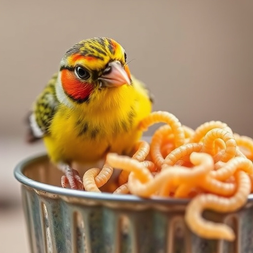 Mealworms served in low bird feeder