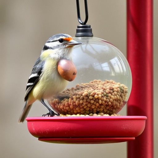 Mesh fat ball feeder with blue tits