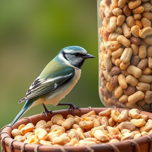 Mesh feeder filled with whole peanuts