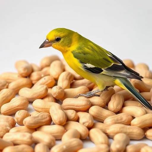 Mesh feeder filled with whole peanuts