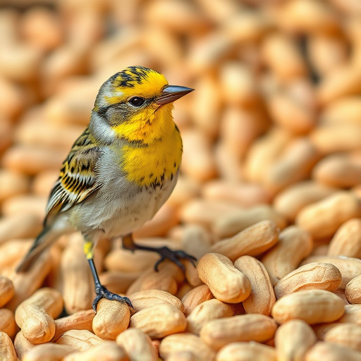 Mesh feeder filled with whole peanuts
