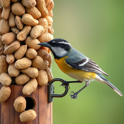 Mesh feeder filled with whole peanuts