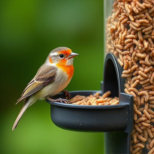 Mesh feeder with wrens and mealworms