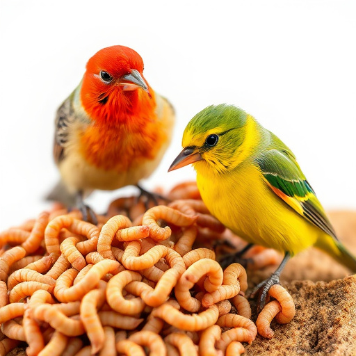 Mesh feeder with wrens and mealworms
