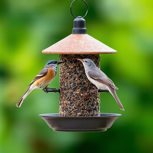 Mess-free tube feeder in garden setting