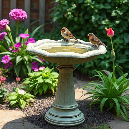 Metal bird bath under leafy tree canopy