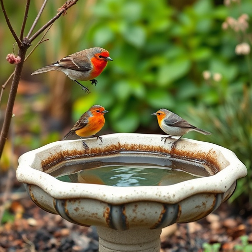 Metal bird bath with multiple birds