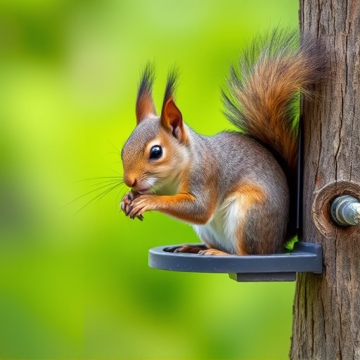 Metal squirrel-proof bird feeder in garden