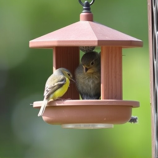Metal squirrel-proof bird feeder in garden