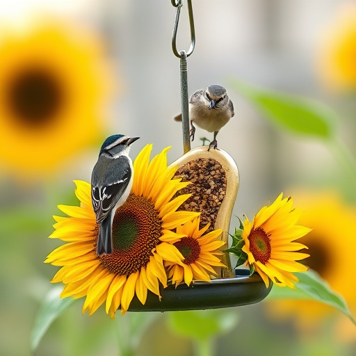 Mixed flock eating sunflower hearts