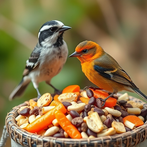 Mixed seeds and suet pellets in tray