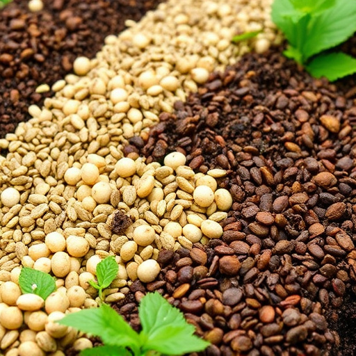 Mixed seeds scattered on garden lawn